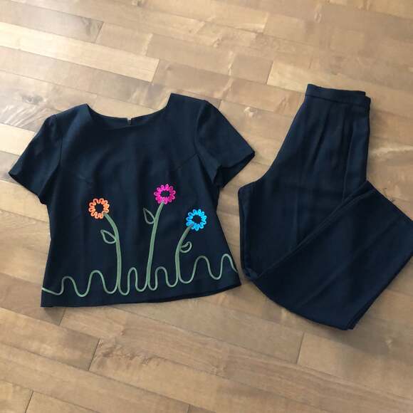 Vintage VIRGO 11 floral embroidered matching top & pants size 6 p - Picture 7 of 12